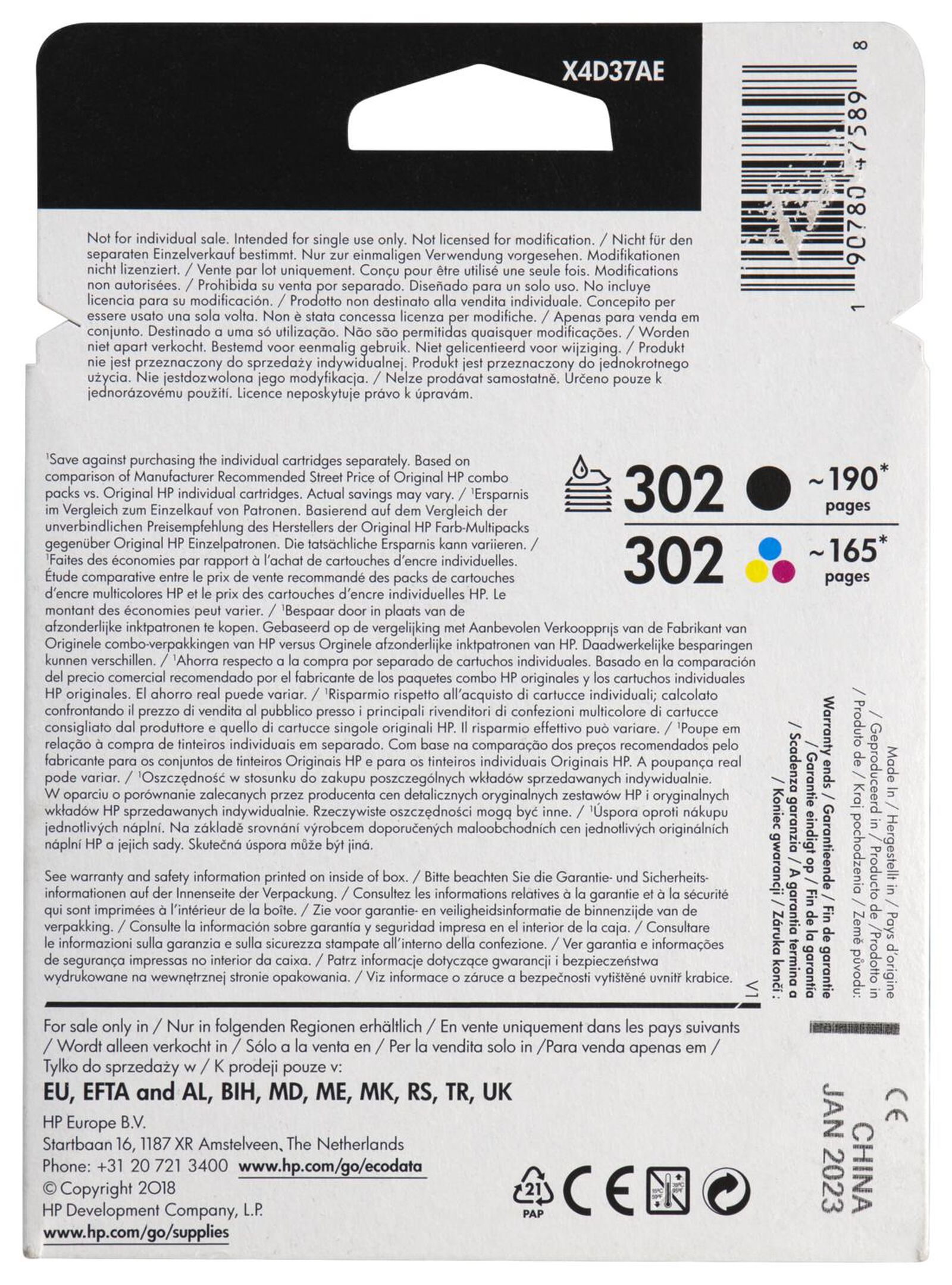 - 2er-Pack 302, Druckerpatronen schwarz/farbig HEMA HP