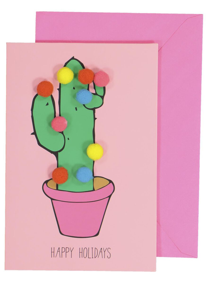 wenskaart met pompons cactus - HEMA