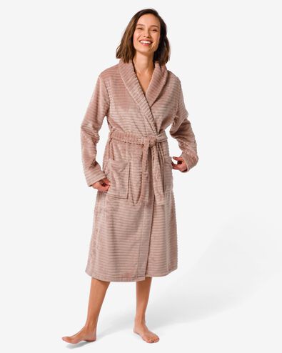 dames badjas lang fleece beige L/XL - 23460061 - HEMA