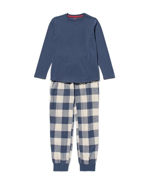 kinderpyjama flanel jersey ruiten blauw blauw - 23080340BLUE - HEMA