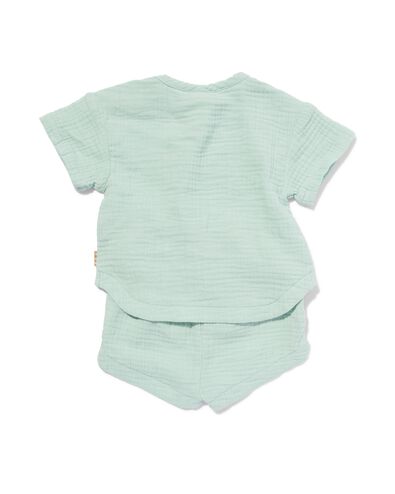 newborn kledingset shirt en short mousseline groen 50 - 33400121 - HEMA