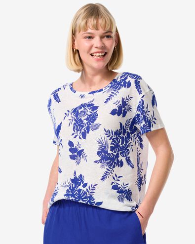 dames t-shirt Evie met linnen blauw L - 36264253 - HEMA