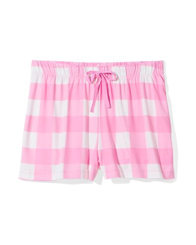 dames pyjamashort micro ruiten fluor roze M - 23490482 - HEMA