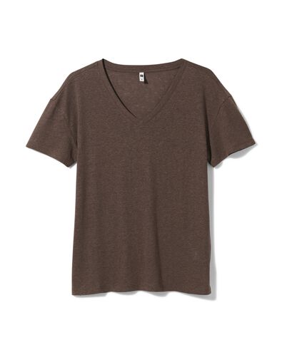 dames t-shirt Evie met linnen bruin S - 36263851 - HEMA