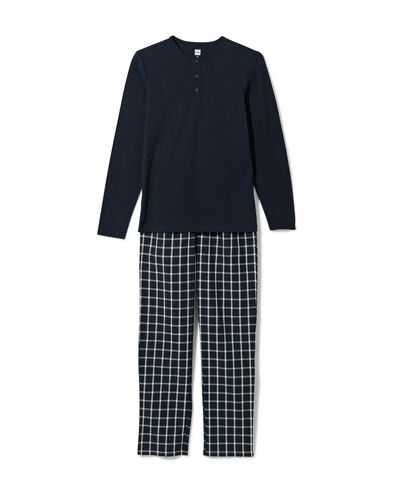 herenpyjama jersey-poplin katoen ruiten donkerblauw donkerblauw - 23600770DARKBLUE - HEMA