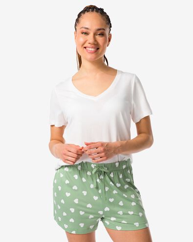 short de pyjama femme micro coeurs vert moyen L - 23430443 - HEMA