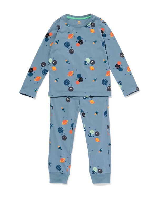 kinderpyjama stretch katoen ruimte blauw blauw - 23090640BLUE - HEMA