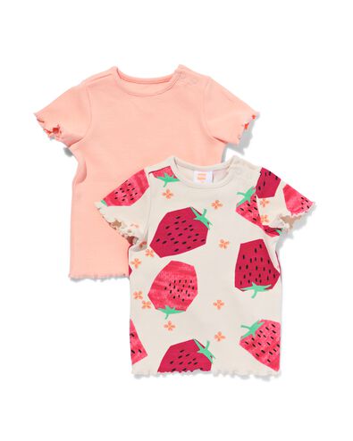 2er-Pack Baby-T-Shirts, gerippt, Erdbeeren pfirsich 74 - 33044353 - HEMA