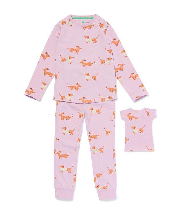 kinderpyjama stretch katoen hond en poppennachtshirt lila lila - 23050040LILAC - HEMA