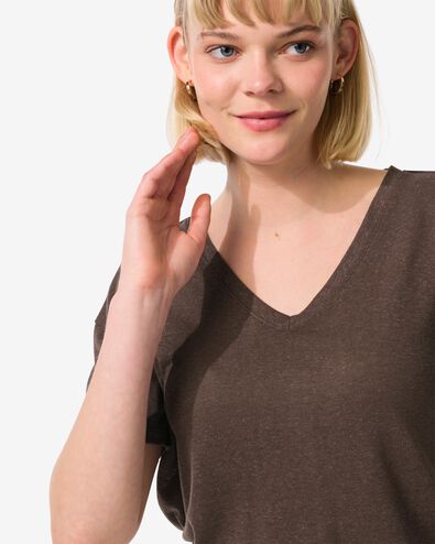 t-shirt femme Evie avec lin marron S - 36263851 - HEMA