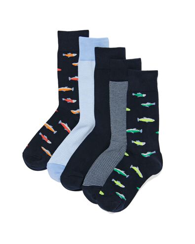 5er-Pack Herren-Socken, mit Baumwollanteil, Fische dunkelblau 43/46 - 4152607 - HEMA