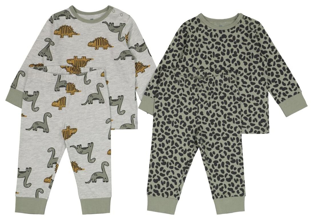 catalogus Cilia Goederen 2 baby pyjamas dinosaur/dots grey melange - HEMA