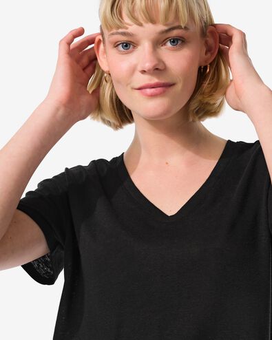 t-shirt femme Evie avec lin noir S - 36263551 - HEMA