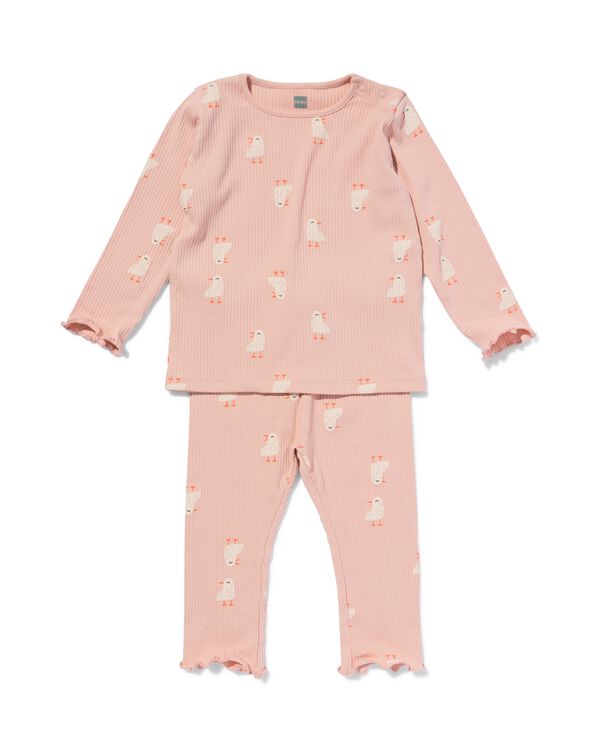 babypyjama katoen rib kuikens roze roze - 33313530PINK - HEMA