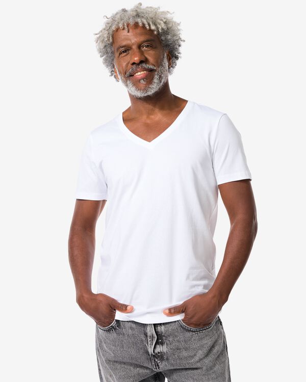 Herren-T-Shirt, Slim Fit, tiefer V-Ausschnitt weiß weiß - 1000016216 - HEMA