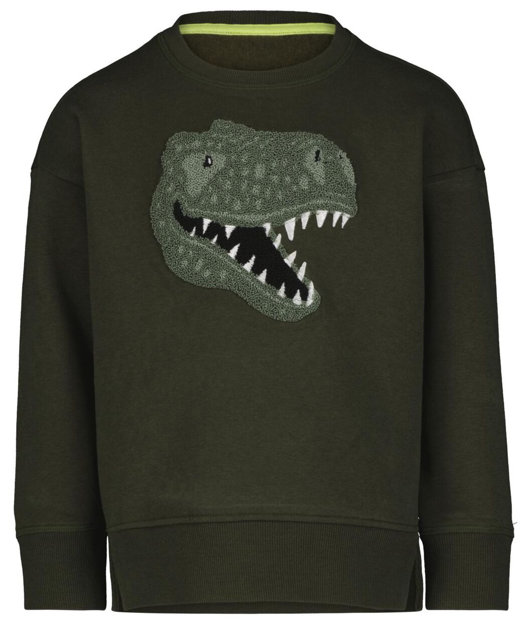 Politiebureau Onbevreesd progressief children's sweater dinosaur army green - HEMA
