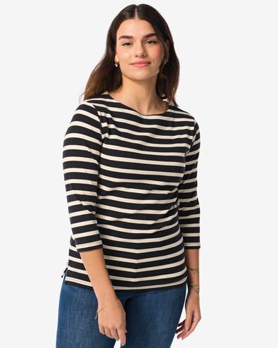 Damen-Shirt, Streifen, U-Boot-Ausschnitt schwarz/weiß XL - 36324789 - HEMA