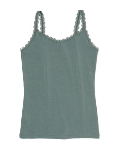 dames hemd katoen/stretch met kant groen XS - 19660251 - HEMA