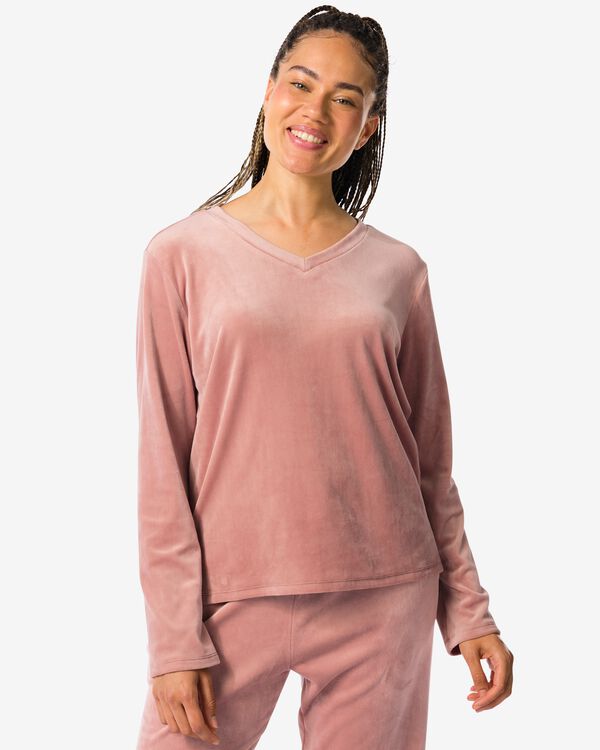 dames lounge top velours lichtbruin lichtbruin - 23471100LIGHTBROWN - HEMA