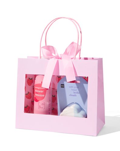 sac cadeau avec fenêtre et rubans 20x24x11 rose - 60640035 - HEMA