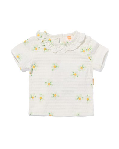 t-shirt nouveau-né côte fleurs blanc cassé 62 - 33499813 - HEMA